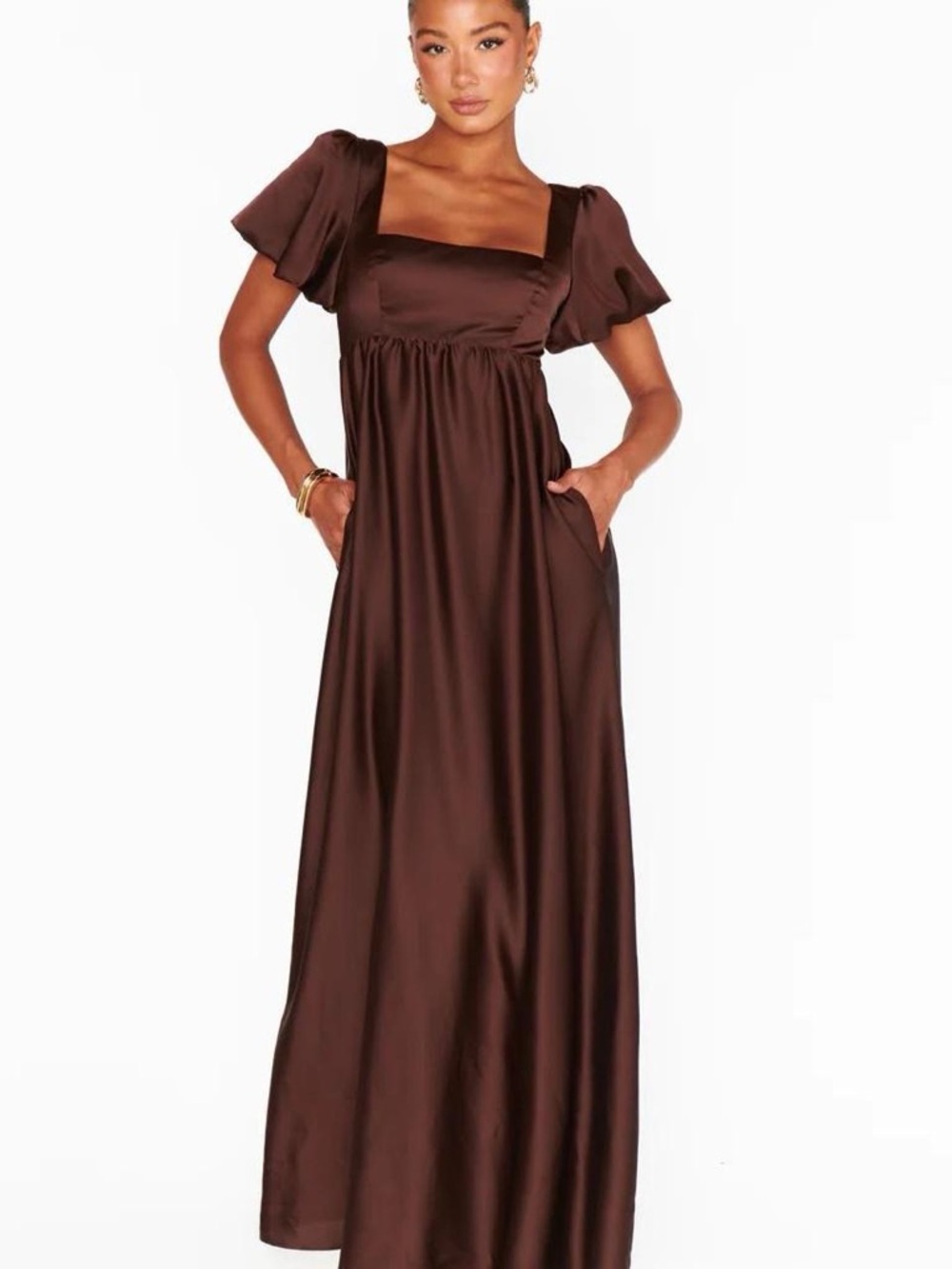 Show Me Your MuMu Nora Maxi Dress in Chocolate Luxe Satin